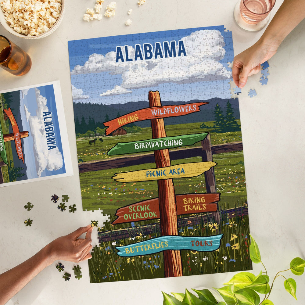 Alabama, Signpost, Meadow, Jigsaw Puzzle Puzzle Lantern Press 