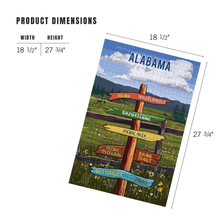 Alabama, Signpost, Meadow, Jigsaw Puzzle Puzzle Lantern Press 