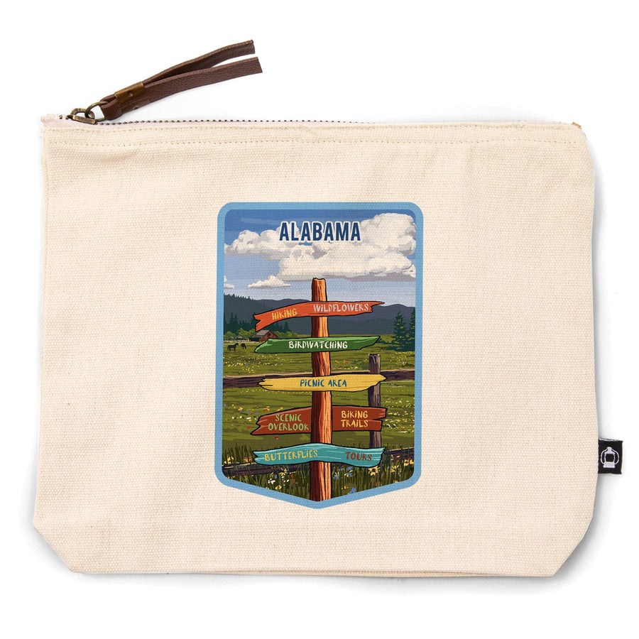 Alabama, Signpost, Meadow,, Organic Cotton Zipper Pouch, Go Bag Totes Lantern Press 