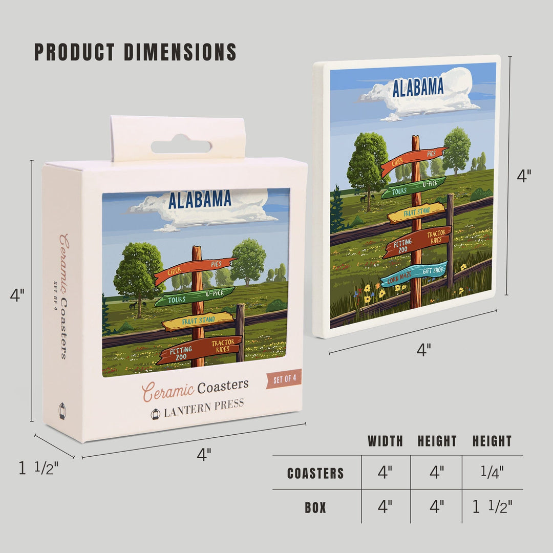 Alabama, Signpost, Orchard, Coasters Coasters Lantern Press 