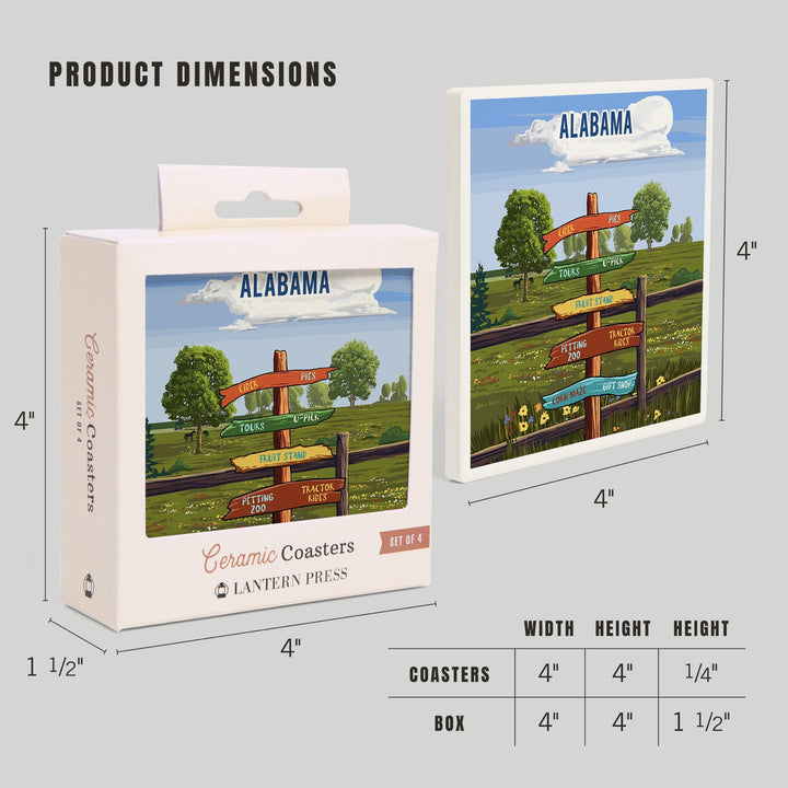 Alabama, Signpost, Orchard, Coasters Coasters Lantern Press 