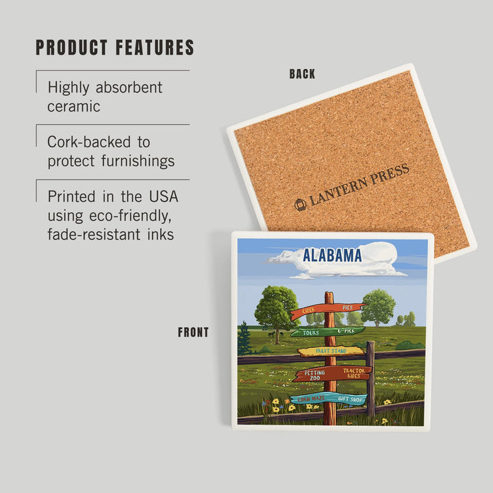 Alabama, Signpost, Orchard, Coasters Coasters Lantern Press 