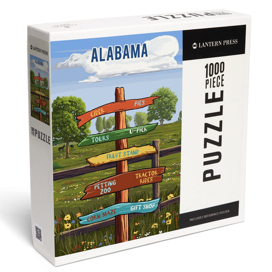 Alabama, Signpost, Orchard, Jigsaw Puzzle Puzzle Lantern Press 