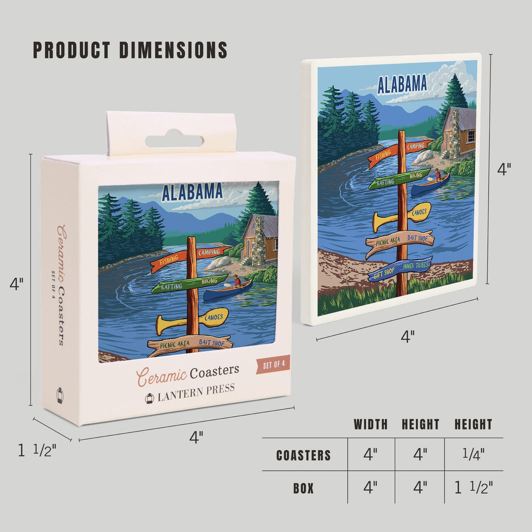 Alabama, Signpost, River, Coasters Coasters Lantern Press 