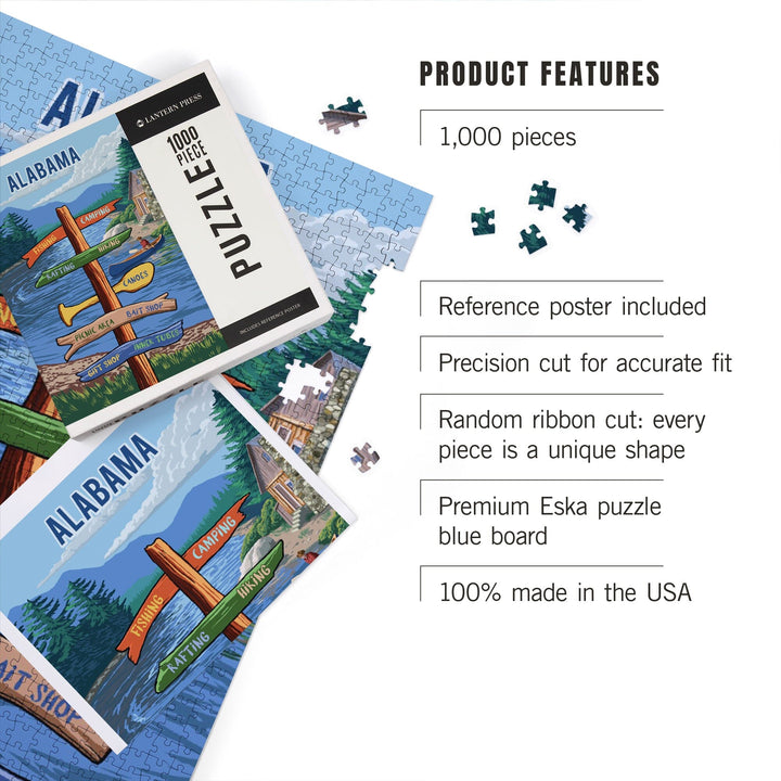 Alabama, Signpost, River, Jigsaw Puzzle Puzzle Lantern Press 