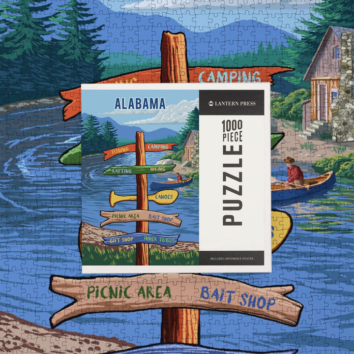Alabama, Signpost, River, Jigsaw Puzzle Puzzle Lantern Press 