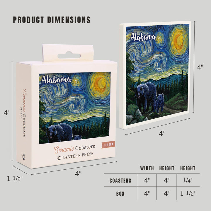 Alabama, Starry Night, Bear and Cub, Coasters Coasters Lantern Press 