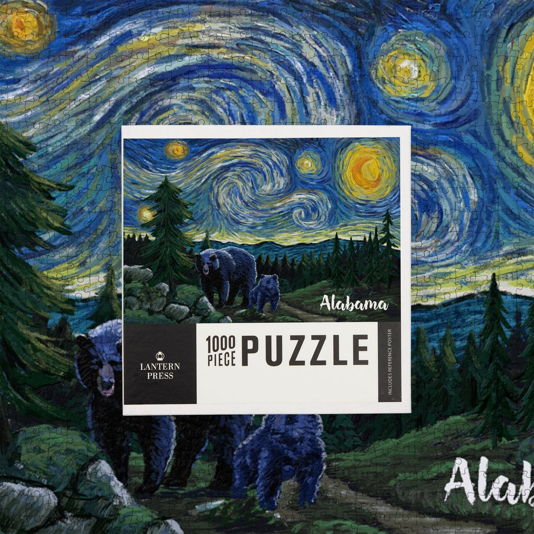 Alabama, Starry Night, Bear and Cub, Jigsaw Puzzle Puzzle Lantern Press 