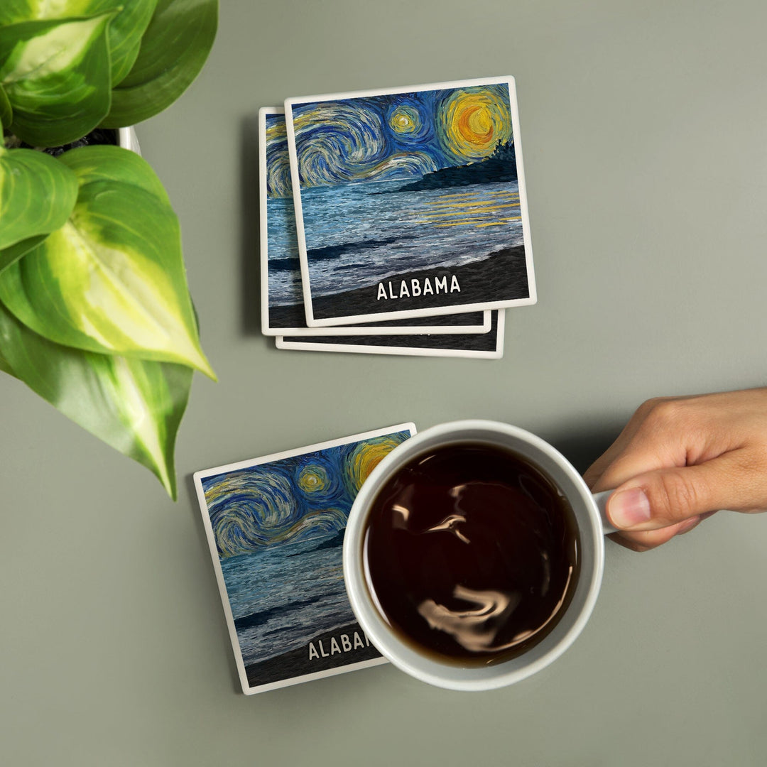 Alabama, Starry Night, Coastline, Coasters Coasters Lantern Press 