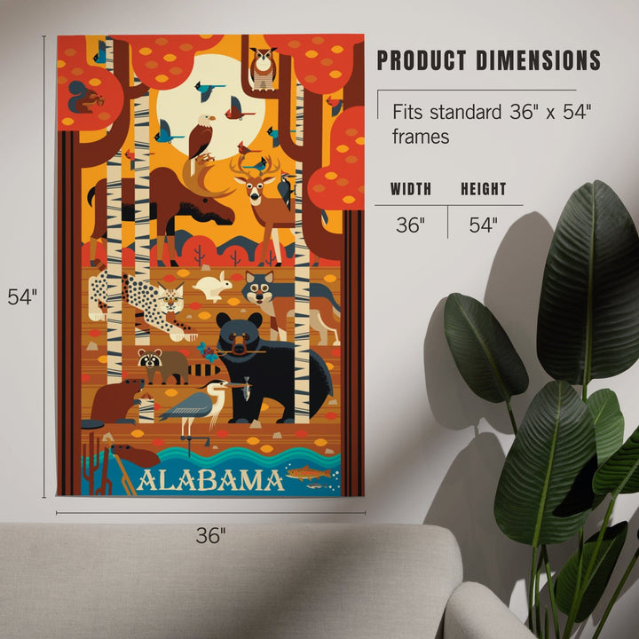 Alabama, Woodland Forest Animals, Fall, Geometric, Art & Giclee Prints Art Lantern Press 