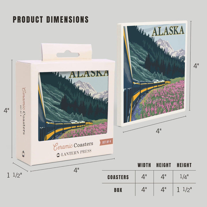 Alaska, Alaska Railroad, Lantern Press Artwork, Coaster Set Coasters Lantern Press 