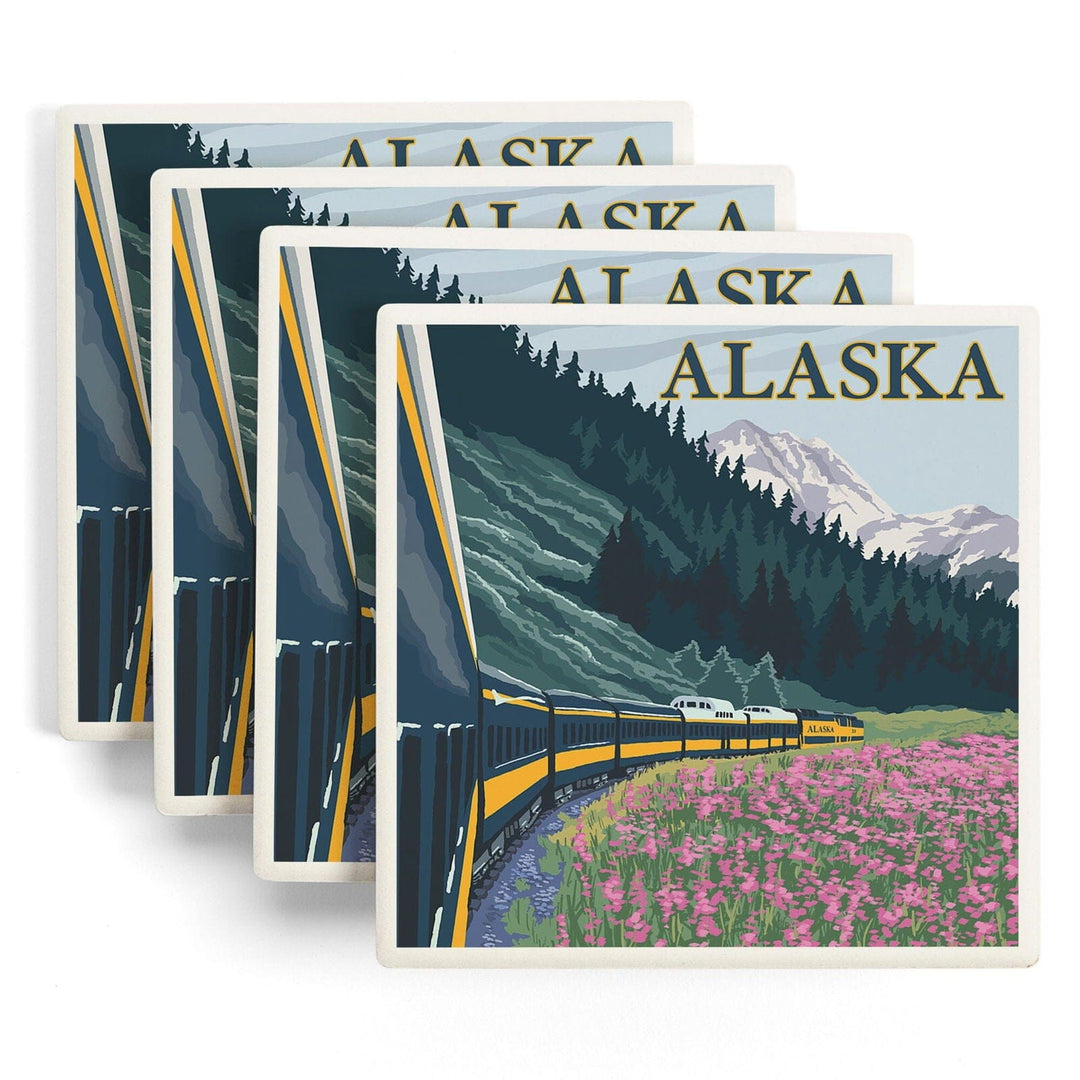 Alaska, Alaska Railroad, Lantern Press Artwork, Coaster Set Coasters Lantern Press 