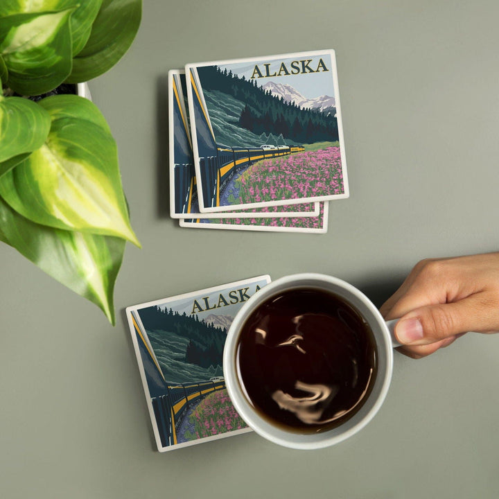 Alaska, Alaska Railroad, Lantern Press Artwork, Coaster Set Coasters Lantern Press 