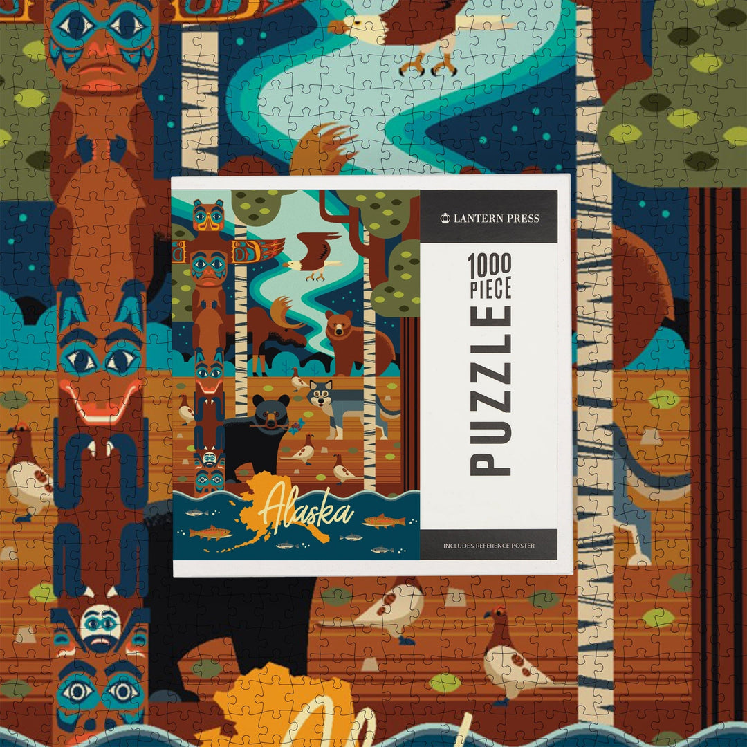 Alaska, Animals, Geometric, Jigsaw Puzzle Puzzle Lantern Press 