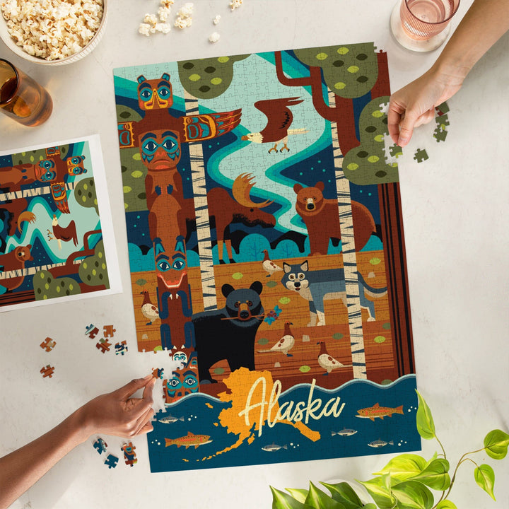 Alaska, Animals, Geometric, Jigsaw Puzzle Puzzle Lantern Press 