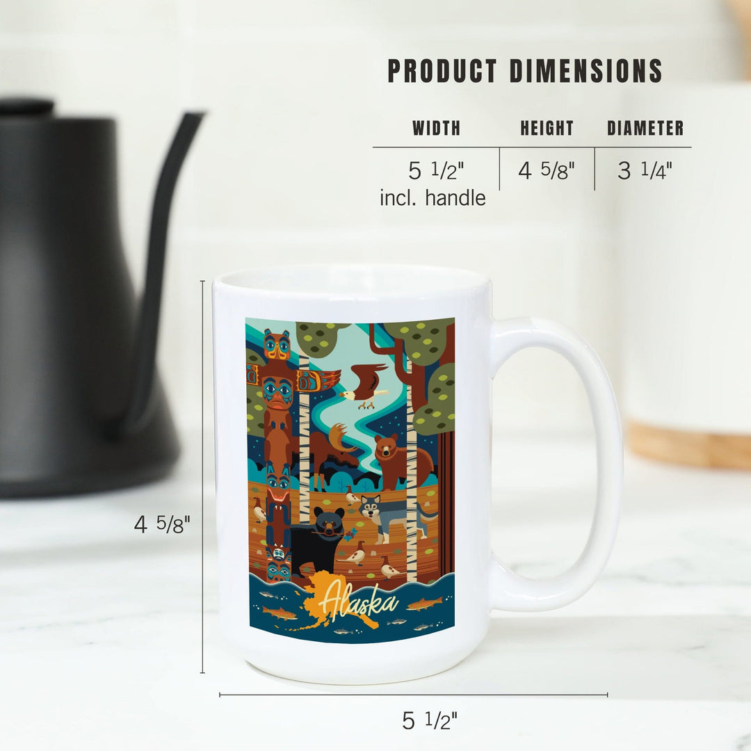 Alaska, Animals, Geometric, Lantern Press Artwork, Ceramic Mug Mugs Lantern Press 