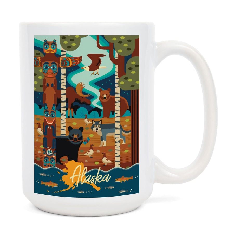 Alaska, Animals, Geometric, Lantern Press Artwork, Ceramic Mug Mugs Lantern Press 