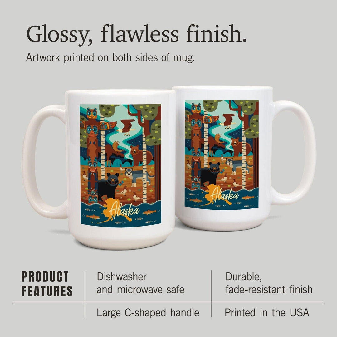 Alaska, Animals, Geometric, Lantern Press Artwork, Ceramic Mug Mugs Lantern Press 