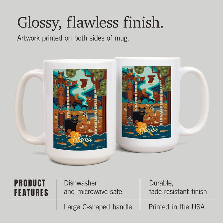 Alaska, Animals, Geometric, Lantern Press Artwork, Ceramic Mug Mugs Lantern Press 