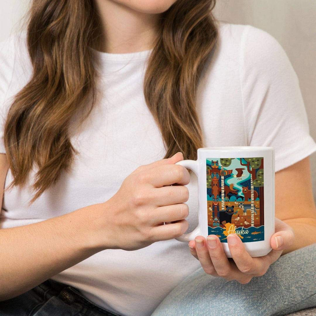 Alaska, Animals, Geometric, Lantern Press Artwork, Ceramic Mug Mugs Lantern Press 
