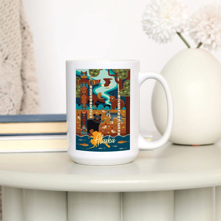 Alaska, Animals, Geometric, Lantern Press Artwork, Ceramic Mug Mugs Lantern Press 
