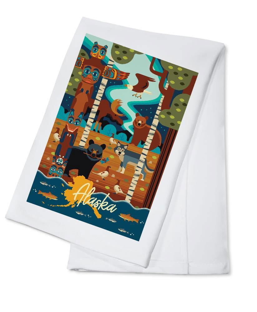 Alaska, Animals, Geometric, Lantern Press Artwork, Towels and Aprons Kitchen Lantern Press 