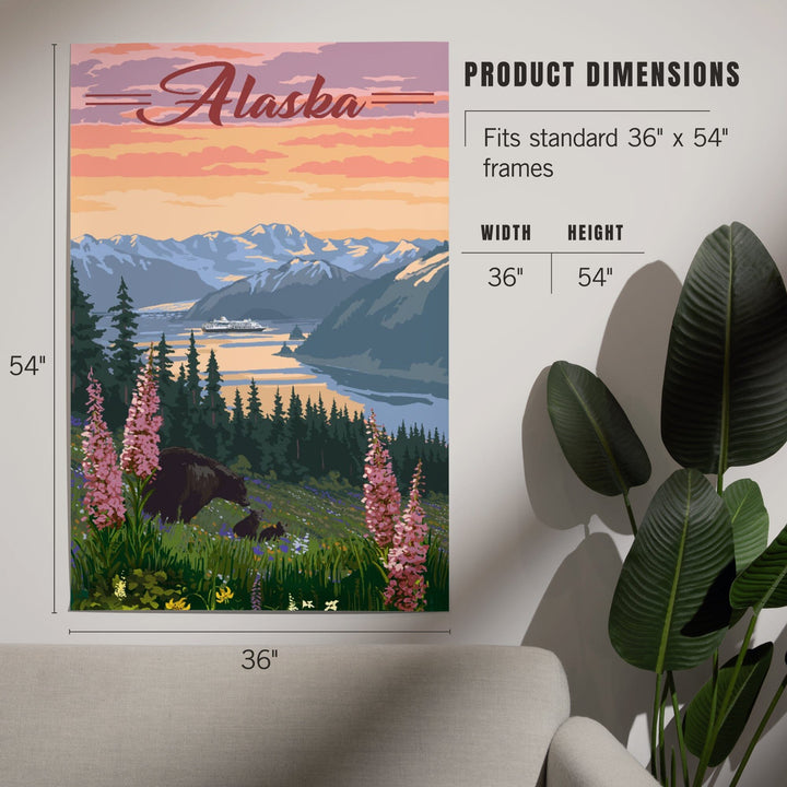 Alaska, Bear and Spring Flowers, Cruise Ship, Art & Giclee Prints Art Lantern Press 