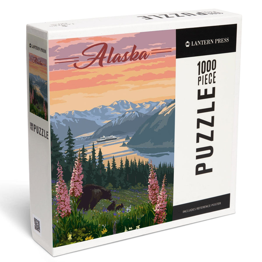 Alaska, Bear and Spring Flowers, Cruise Ship, Jigsaw Puzzle Puzzle Lantern Press 