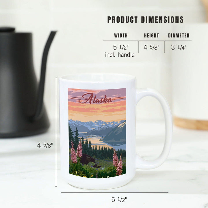Alaska, Bear & Spring Flowers, Cruise Ship, Lantern Press Artwork, Ceramic Mug Mugs Lantern Press 