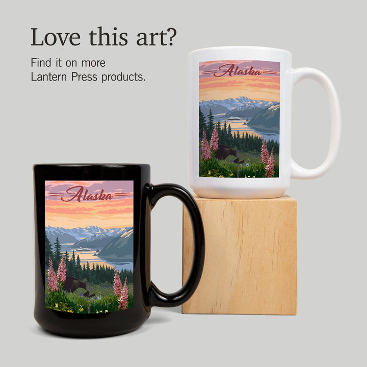 Alaska, Bear & Spring Flowers, Cruise Ship, Lantern Press Artwork, Ceramic Mug Mugs Lantern Press 