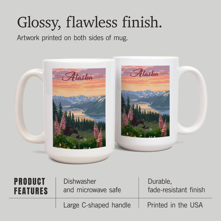Alaska, Bear & Spring Flowers, Cruise Ship, Lantern Press Artwork, Ceramic Mug Mugs Lantern Press 