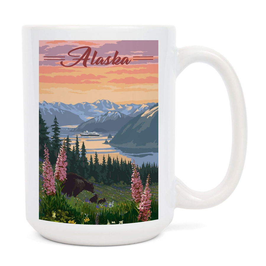 Alaska, Bear & Spring Flowers, Cruise Ship, Lantern Press Artwork, Ceramic Mug Mugs Lantern Press 