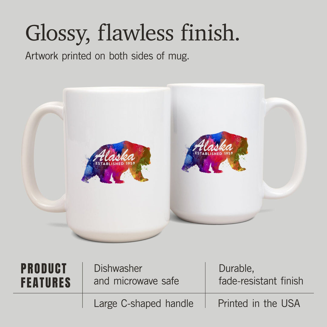 Alaska, Bear, Vibrant Watercolor, Est, Lantern Press Artwork, Ceramic Mug Mugs Lantern Press 