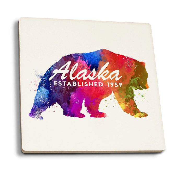 Alaska, Bear, Vibrant Watercolor, Est, Lantern Press Artwork, Coaster Set Coasters Lantern Press 