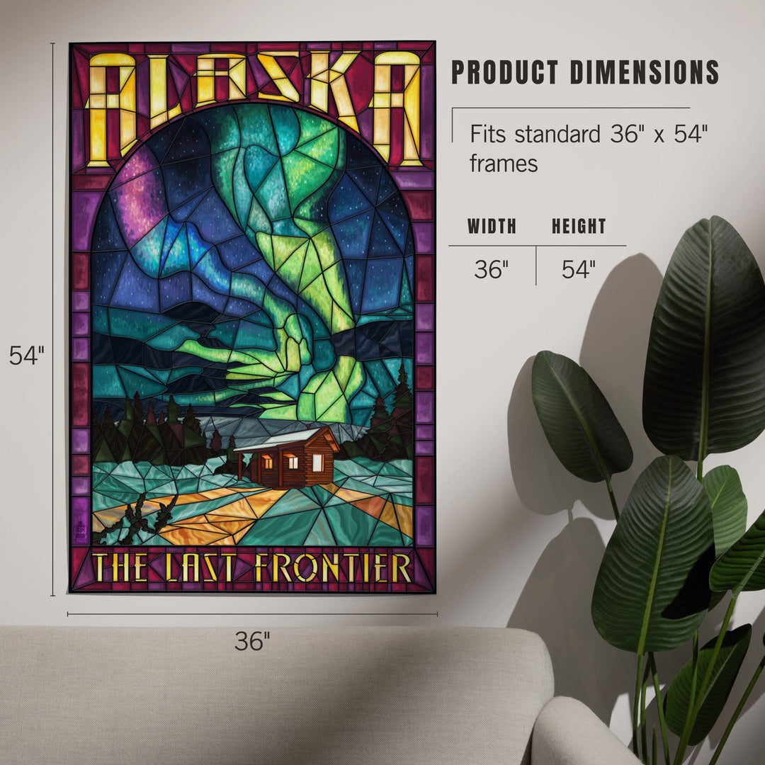 Alaska, Cabin and Northern Lights Stained Glass, Art & Giclee Prints Art Lantern Press 