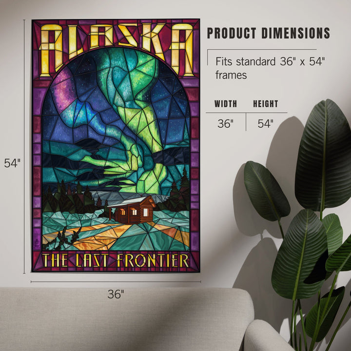 Alaska, Cabin and Northern Lights Stained Glass, Art & Giclee Prints Art Lantern Press 