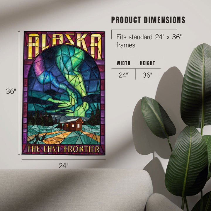 Alaska, Cabin and Northern Lights Stained Glass, Art & Giclee Prints Art Lantern Press 