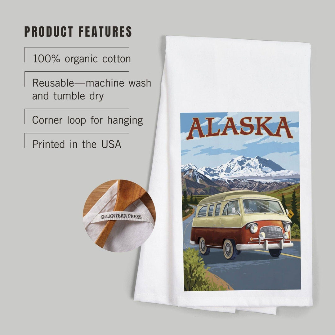 Alaska, Camper Van, Cruise, Organic Cotton Kitchen Tea Towels Kitchen Lantern Press 