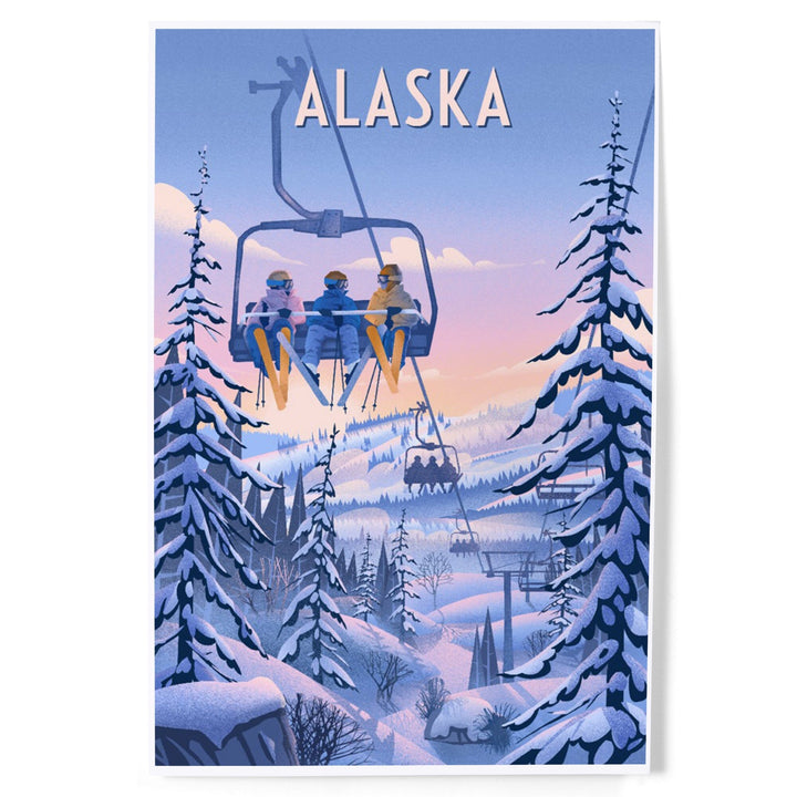 Alaska, Chill on the Uphill, Ski Lift, Art & Giclee Prints Art Lantern Press 12 x 18 Art Print 