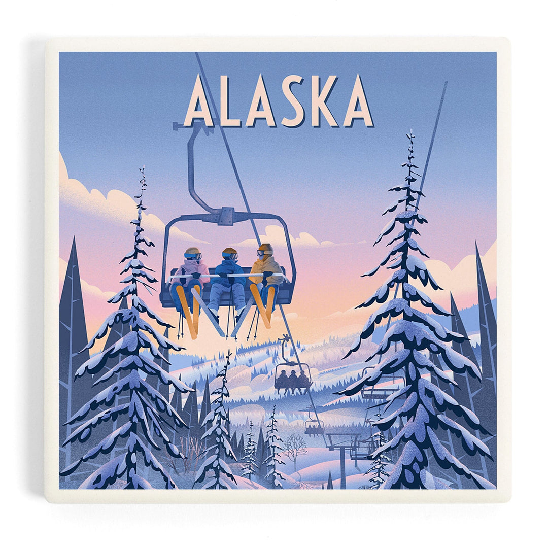 Alaska, Chill on the Uphill, Ski Lift, Coasters Coasters Lantern Press 