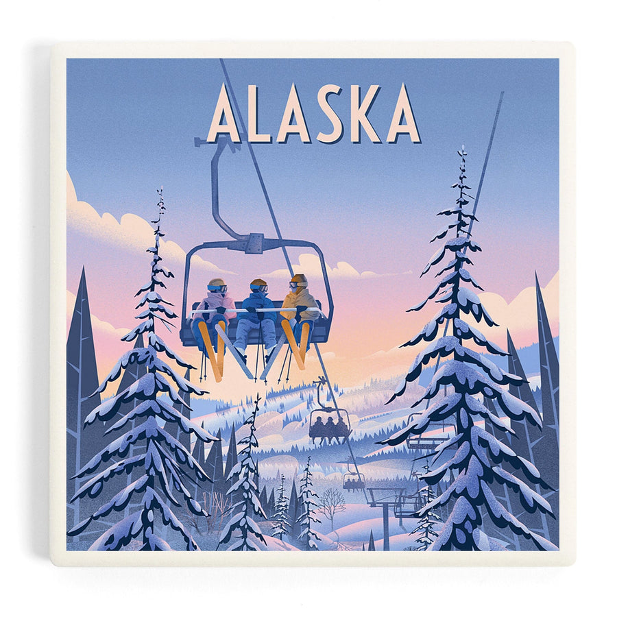 Alaska, Chill on the Uphill, Ski Lift, Coasters Coasters Lantern Press 
