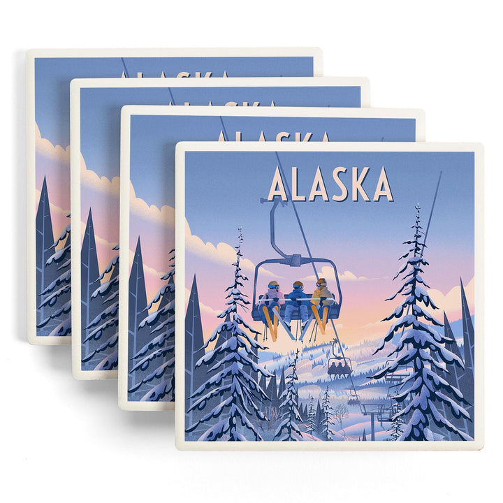 Alaska, Chill on the Uphill, Ski Lift, Coasters Coasters Lantern Press 