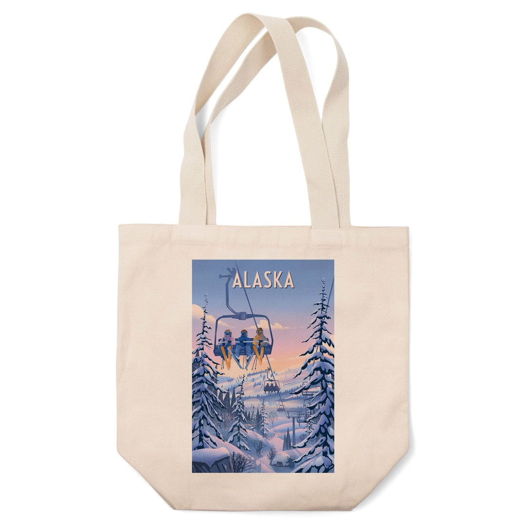 Alaska, Chill on the Uphill, Ski Lift, Tote Bag Totes Lantern Press 