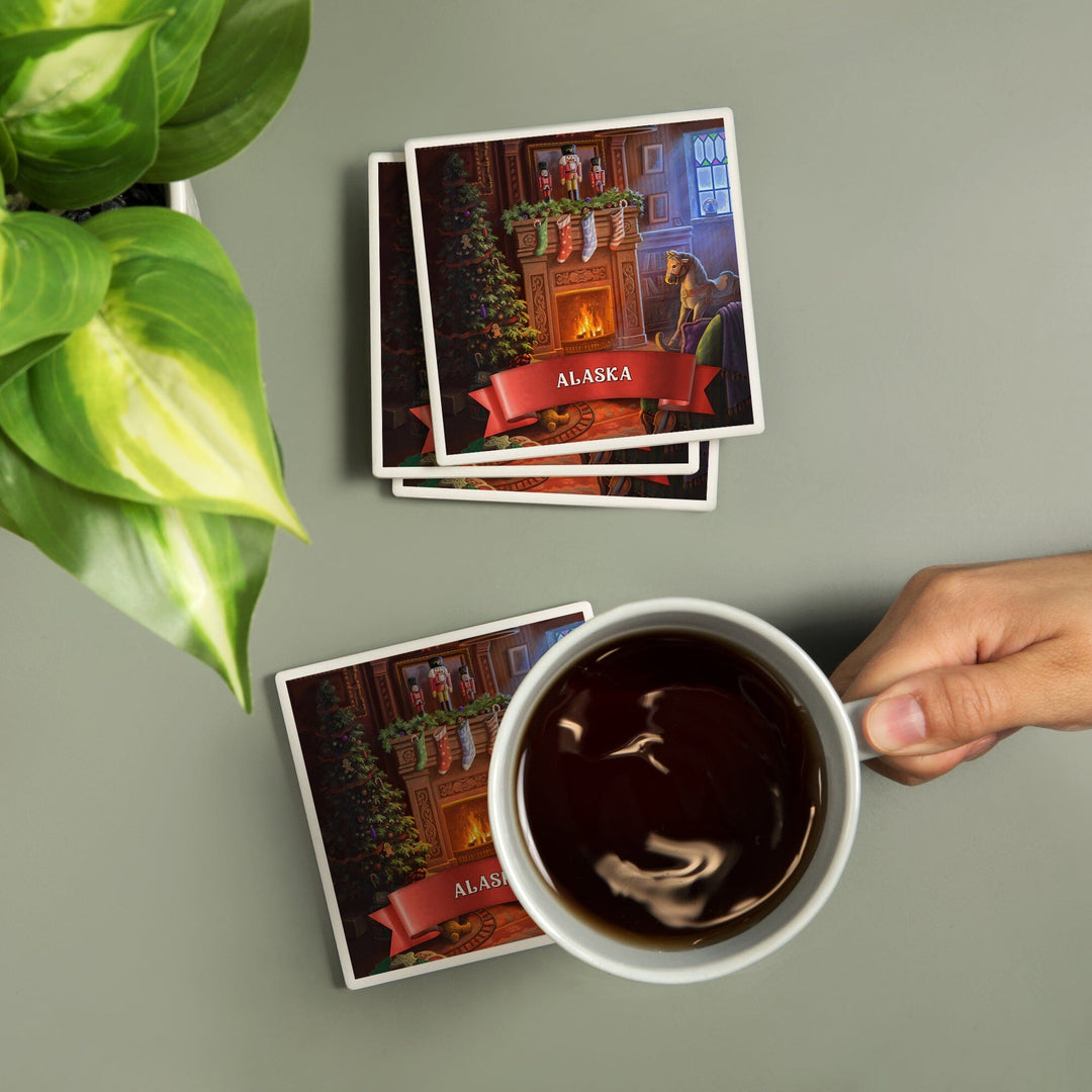 Alaska, Christmas Morning, Coasters Coasters Lantern Press 