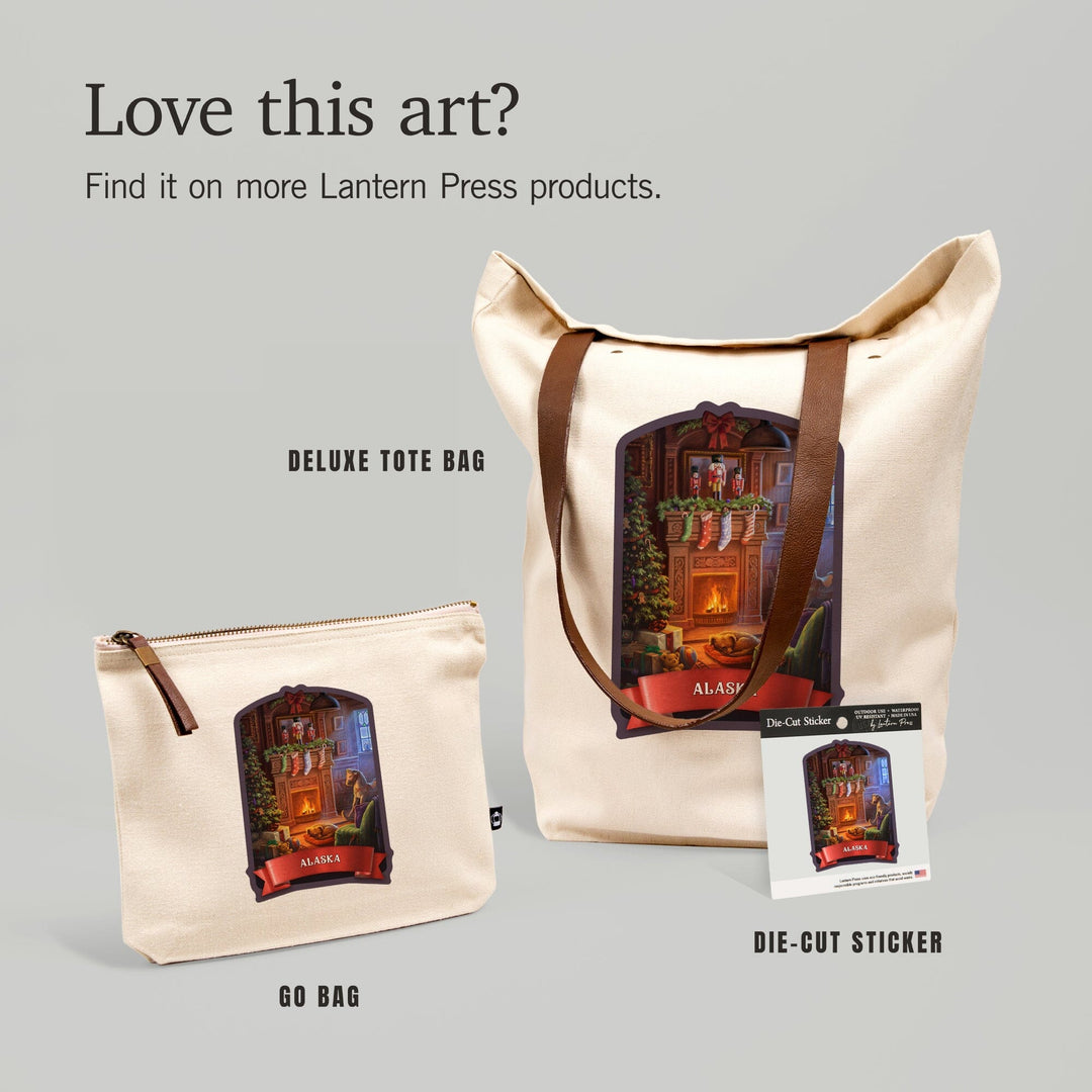 Alaska, Christmas Morning,, Organic Cotton Zipper Pouch, Go Bag Go Bag Lantern Press 