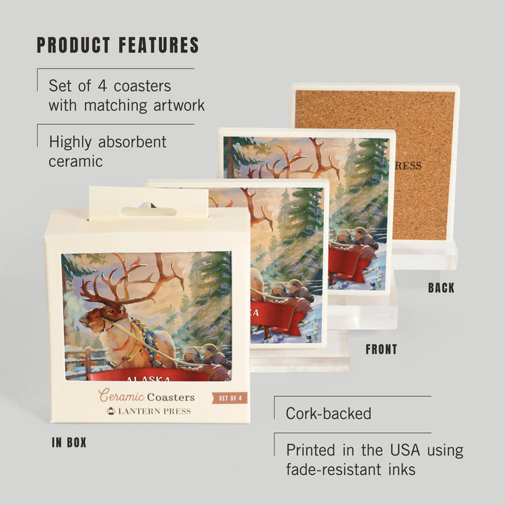 Alaska, Christmas Sleigh Ride, Coasters Coasters Lantern Press 