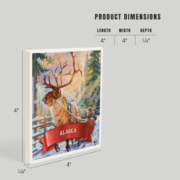 Alaska, Christmas Sleigh Ride, Coasters Coasters Lantern Press 