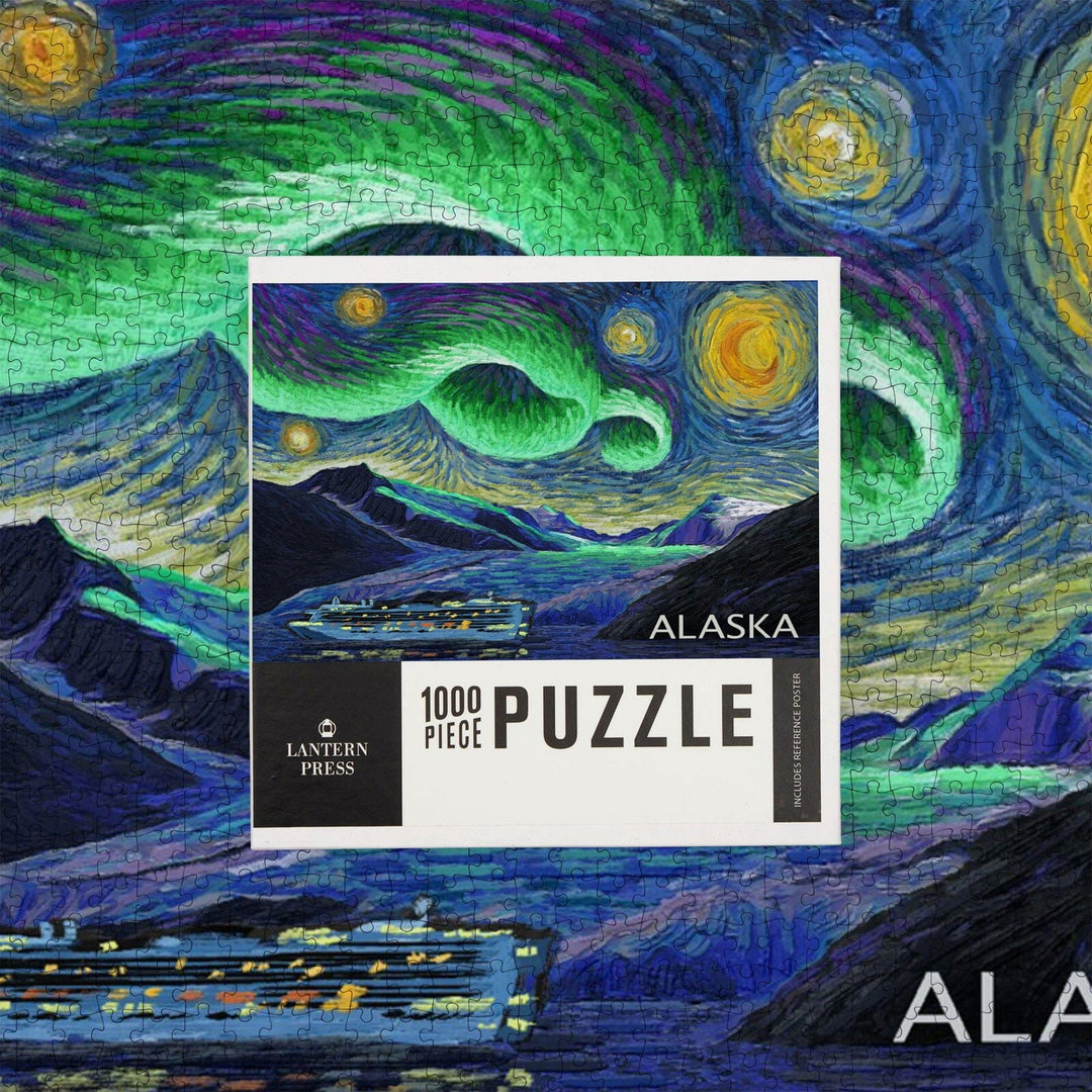 Alaska, Cruise Ship and Glacier, Starry Night, Jigsaw Puzzle Puzzle Lantern Press 