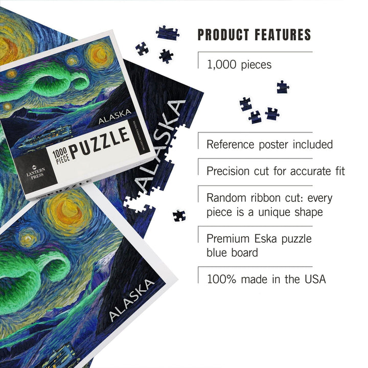 Alaska, Cruise Ship and Glacier, Starry Night, Jigsaw Puzzle Puzzle Lantern Press 