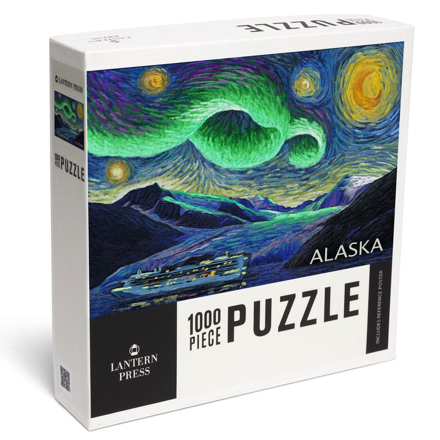 Alaska, Cruise Ship and Glacier, Starry Night, Jigsaw Puzzle Puzzle Lantern Press 
